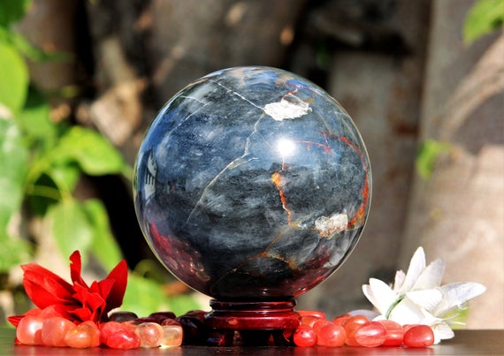 Grey Kyanite Crystal Spiritual Gemstone Sphere - 185mm Meditation Focus, Chakra Balancing Healing Decor, Unique Metaphysical Gift