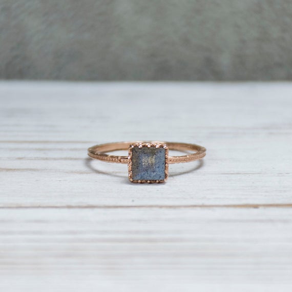 14k Rose Gold Labradorite Ring, Birthstone Jewelry, Dainty Gold Ring, March Birthstone, Gemstone Jewelry, Minimal Ring, Personalized Gift