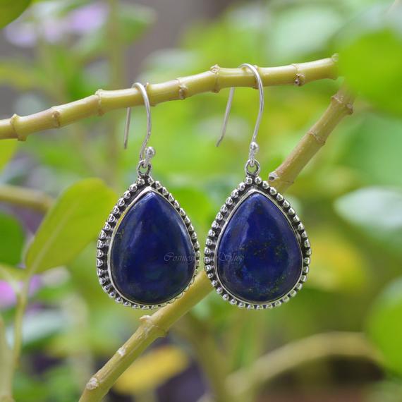 Lapis Lazuli Earrings, Sterling Silver, Natural Lapis Lazuli Earrings, 15x20mm Pear Earrings, Silver Jewelry,gemstone Earrings, Gift For Her