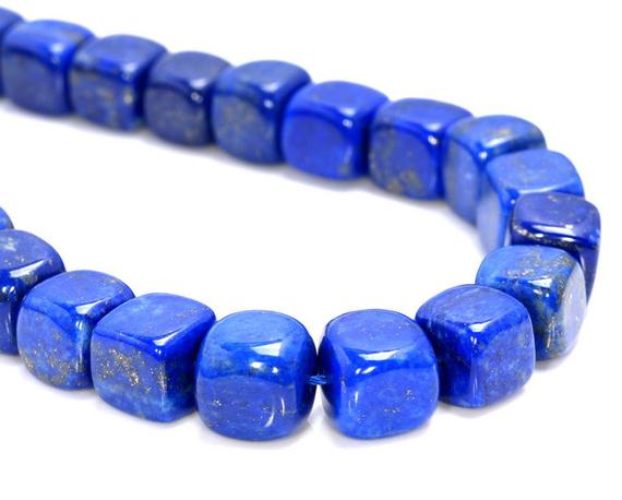 9-10mm  Genuine Lapis Lazuli Gemstone Grade Aaa Cube Loose Beads 7 Inch Half Strand (80004071-b110)