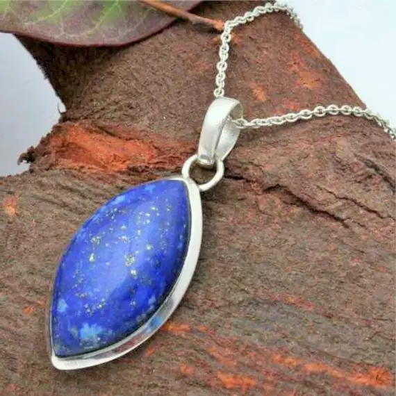 Exclusive 925 Sterling Silver Blue Lapis Lazuli Pendant, Gemstone Pendant, Gift Pendant, Handmade Pendant, Pendant Necklace, Stone Jewelry,