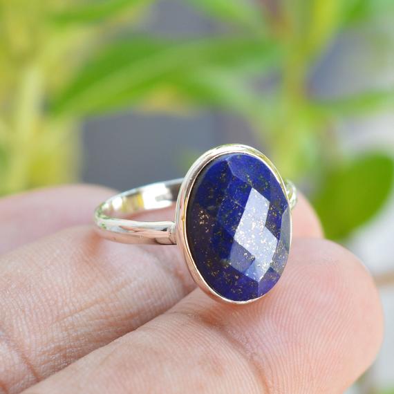 Lapis Lazuli Ring, Lapis Lazuli 10x14mm Oval Faceted Cut Gemstone, Lapis Ring, Lapis Lazuli Jewelry, Handmade Ring, Bezel Ring, Gift For Her