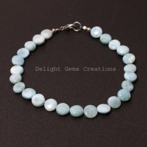 Shop Larimar Bracelets! Natural larimar beaded bracelet-7mm-7.5mm Dominican larimar round coin beads bracelet-Rare size Larimar beads Jewelry-AAA+ larimar bracelet | Natural genuine Larimar bracelets. Buy crystal jewelry, handmade handcrafted artisan jewelry for women.  Unique handmade gift ideas. #jewelry #beadedbracelets #beadedjewelry #gift #shopping #handmadejewelry #fashion #style #product #bracelets #affiliate #ad