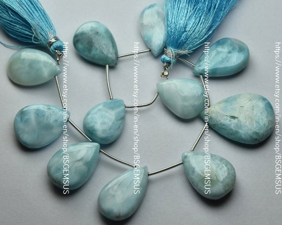 206 Carats,11 Pcs,finest Quality,natural Larimar Smooth Pear Shape Cabochon,size 20-27mm