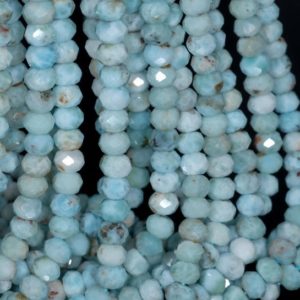 Shop Larimar Beads! 7x5mm Dominican Larimar Gemstone Grade AA Sky Blue Fine Faceted Cut Rondelle Loose Beads 15.5 inch Full Strand (80003058-219) | Natural genuine beads Larimar beads for beading and jewelry making.  #jewelry #beads #beadedjewelry #diyjewelry #jewelrymaking #beadstore #beading #affiliate #ad