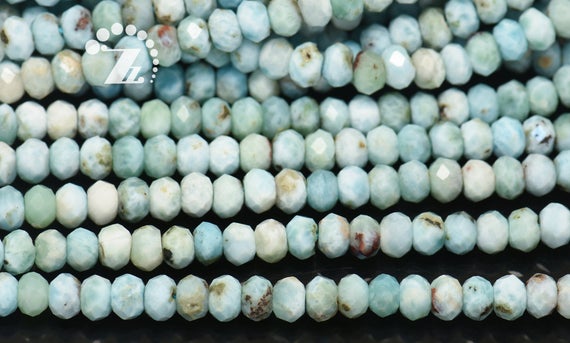 Blue Larimar Faceted Rondelle Space Bead,aabacus Bead,larimar,genuine,natural,gemstone,diy Beads,grade A,3-4x5-6mm,15" Full Strand