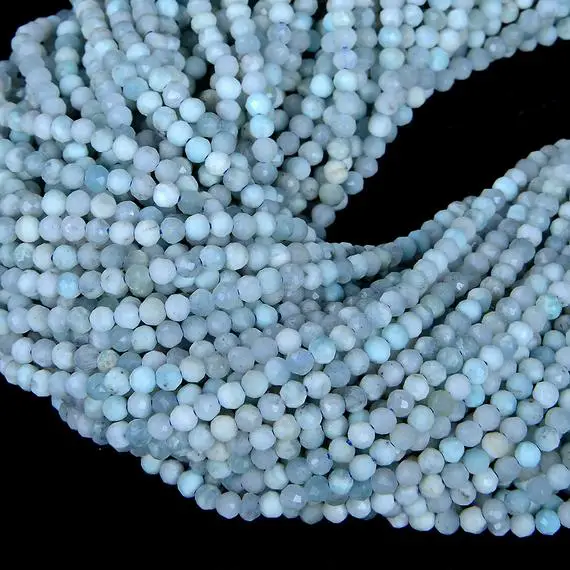 Genuine Natural Dominican Larimar Gemstone Caribbean Light Blue 2mm 3mm 4mm Micro Faceted Round Loose Beads 15.5 Inch Full Strand