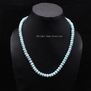 Shop Larimar Necklaces! Natural Larimar Beaded Necklace, 7.5-8mm Larimar Faceted Rondelle Beads Necklace, Genuine Dominican Larimar AAA Quality Necklace, Gift Her | Natural genuine Larimar necklaces. Buy crystal jewelry, handmade handcrafted artisan jewelry for women.  Unique handmade gift ideas. #jewelry #beadednecklaces #beadedjewelry #gift #shopping #handmadejewelry #fashion #style #product #necklaces #affiliate #ad
