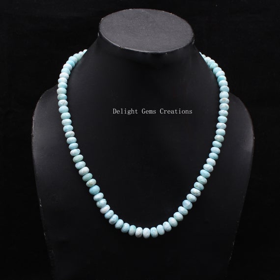 Natural Larimar Beaded Necklace, 7.5-8mm Larimar Faceted Rondelle Beads Necklace, Genuine Dominican Larimar Aaa Quality Necklace, Gift Her