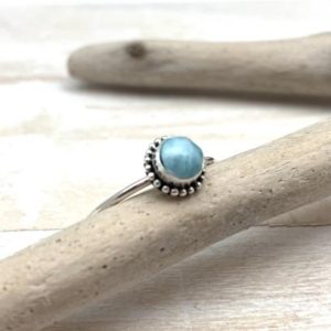 Shop Larimar Rings! Larimar Dainty Silver Ring / Small Larimar Bali Bead Ring / Boho / Delicate Larimar Ring / Everyday Larimar Size 5, 6, 7, 8, 9, 10 | Natural genuine Larimar rings, simple unique handcrafted gemstone rings. #rings #jewelry #shopping #gift #handmade #fashion #style #affiliate #ad