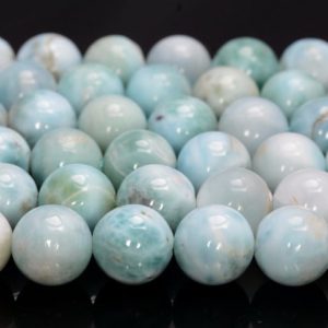 Shop Larimar Round Beads! 9-10MM Dominican Larimar Gemstone Grade A White Blue Round Loose Beads 7 inch Half Strand (80004164-911) | Natural genuine round Larimar beads for beading and jewelry making.  #jewelry #beads #beadedjewelry #diyjewelry #jewelrymaking #beadstore #beading #affiliate #ad