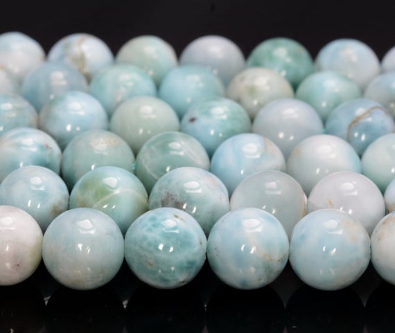 9-10mm Dominican Larimar Gemstone Grade A White Blue Round Loose Beads 7 Inch Half Strand (80004164-911)