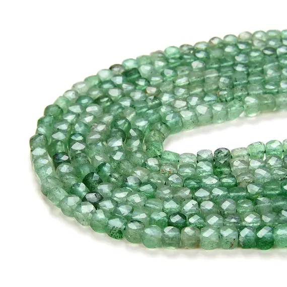 4mm Green Lepidolite Gemstone Grade Aaa Micro Faceted Square Cube Loose Beads Bulk Lot 1,2,6,12 And 50 (p5)