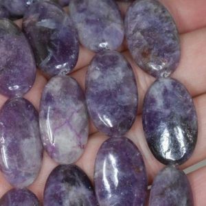 Shop Lepidolite Bead Shapes! 25x15mm Purple Lepidolite Gemstone Grade A Oval Beads 7.5 Inch Half Strand Bulk Lot 1, 2, 6, 12 And 50 (90187927-663) | Natural genuine other-shape Lepidolite beads for beading and jewelry making.  #jewelry #beads #beadedjewelry #diyjewelry #jewelrymaking #beadstore #beading #affiliate #ad