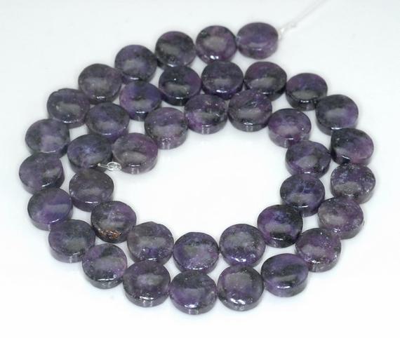 10mm Dark Purple Lepidolite Gemstone Grade A Flat Round Button Beads 16 Inch Full Strand Bulk Lot 1,2,6,12 And 50 (90188408-655)