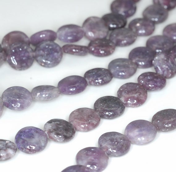 10mm Purple Lepidolite Gemstone Grade A Flat Round Beads 16 Inch Full Strand Bulk Lot 1,2,6,12 And 50 (90188410-655)