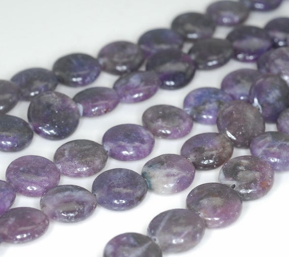 12mm Dark Purple Lepidolite Gemstone Grade Ab Flat Round Beads 8 Inch Half Strand Bulk Lot 1,2,6,12 And 50 (90187876-656)