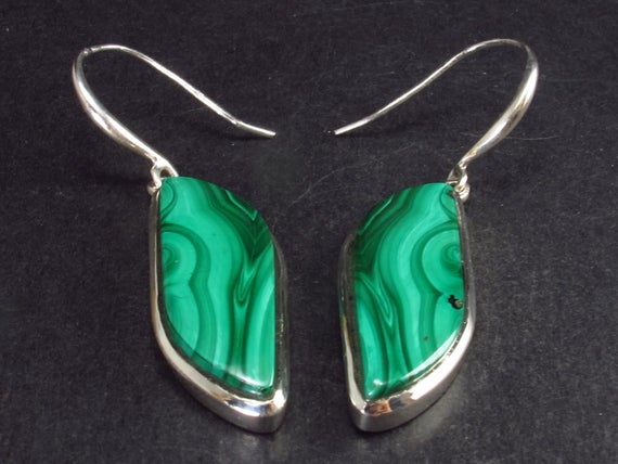 Queen Of Green!! Rich Vivid Vibrant Green Malachite Dangling Ss Earrings - 1.9"
