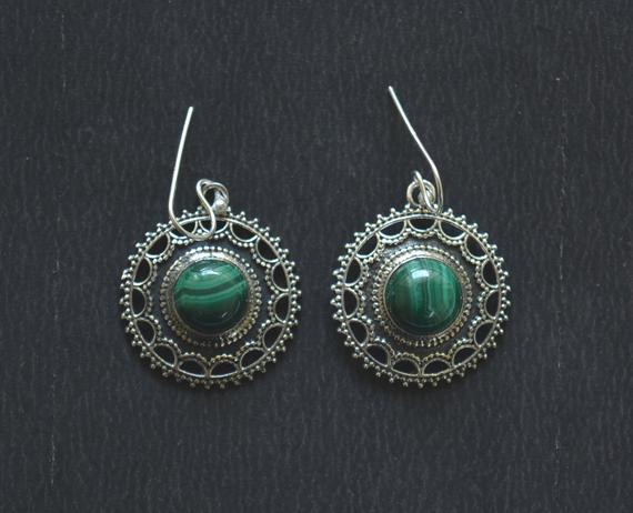 Malachite Silver Earring, Round Handmade Earring, Dainty Earring, 925 Sterling Silver Jewelry, Boho Earring, Gift For Her Gner 15