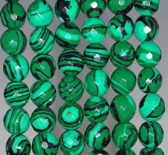 10mm Hedge Mazes Malachite Gemstone Green Faceted Round 10mm Loose Beads 15.5 Inch Full Strand (90146237-217)