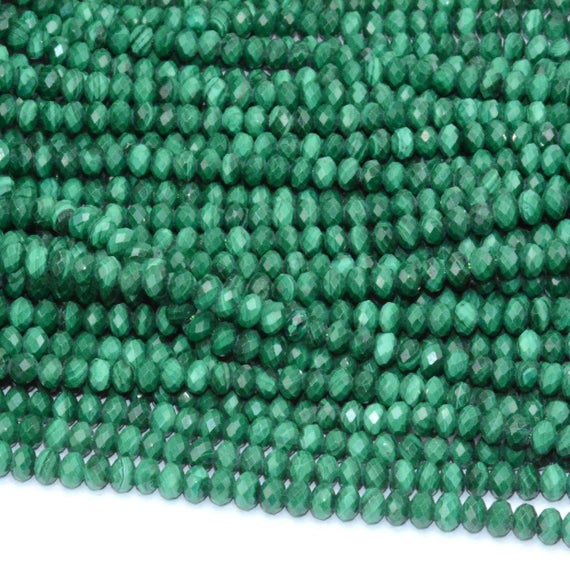 Malachite Rondelle Faceted Beads, Natural Gemstone Beads, Nice Cut Stone Beads 2.5-3x3-4mm 15''