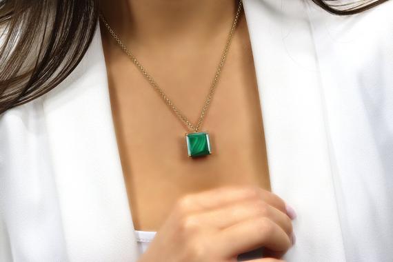 Stunning Malachite Pendant · Square Malachite Necklace · Square Necklace · Malachite Stone Jewelry · Mothers Day Gift