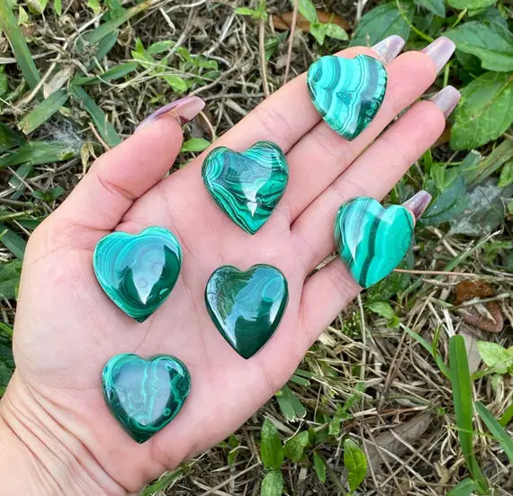 Malachite Crystal Heart, Drilled Malachite Heart, Puffy Heart, Meditation Crystals, Crystal Hearts, Palm, Pocket, Malachite