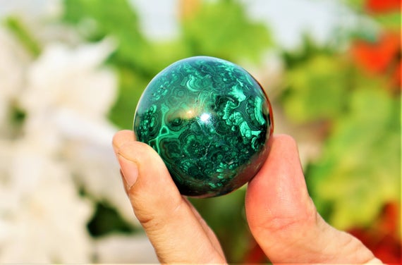 Small 45mm Natural Green Malachite Stone Congo Chakra Metaphysical Meditation Healing Power Aura Sphere