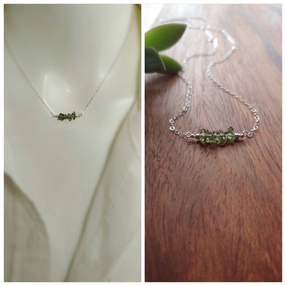 Chipped Bar Moldavite Necklace. Tektite Necklace. Gold, Rose Gold Or Sterling Silver Available.