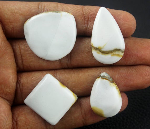 4 Pcs Lot,natural White Mookaite Jasper Cabochon Gemstone Lot,mix Shape Mookaite,smooth One Side Flat,pear,square,fancy,natural Mookaite