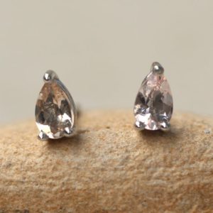 Shop Morganite Earrings! Tiny Pear Morganite Studs 5x3mm Genuine Natural Gems Push Back Post, Lifetime Care Plan Included, Genuine Gems LS6375 | Natural genuine Morganite earrings. Buy crystal jewelry, handmade handcrafted artisan jewelry for women.  Unique handmade gift ideas. #jewelry #beadedearrings #beadedjewelry #gift #shopping #handmadejewelry #fashion #style #product #earrings #affiliate #ad