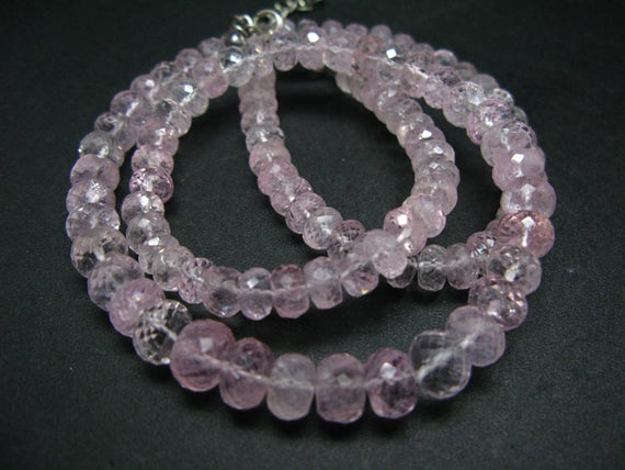 Sparkly Graduated  Faceted Rondelle Natural Morganite Gemstone Bead Necklace From Brazil - 19"