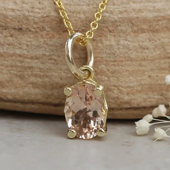 Oval Morganite Pendant, Solitaire Filigree Bridal Jewelry, Lifetime Care Plan Included, Genuine High Quality Gem Ls5688