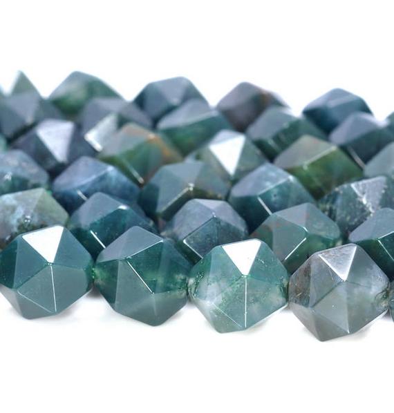 10mm Green Moss Agate Beads Star Cut Faceted Grade Aaa Genuine Natural Gemstone Loose Beads 7.5" Bulk Lot 1,3,5,10 And 50 (80005157 H-m16)