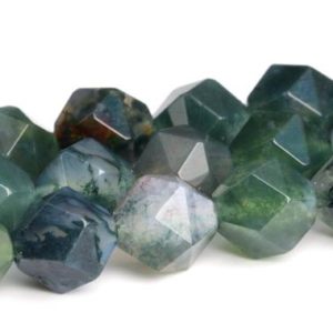 Shop Moss Agate Beads! Moss Agate Beads Star Cut Faceted Grade AAA Genuine Natural Gemstone Loose Beads 5-6MM 7-8MM 9-10MM Bulk Lot Options | Natural genuine beads Moss Agate beads for beading and jewelry making.  #jewelry #beads #beadedjewelry #diyjewelry #jewelrymaking #beadstore #beading #affiliate #ad