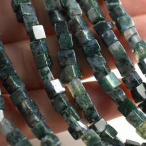 Shop Moss Agate Bead Shapes! 5MM Moss Agate Gemstone Square Cube Loose Beads 16 inch Full Strand (90182181-A113) | Natural genuine other-shape Moss Agate beads for beading and jewelry making.  #jewelry #beads #beadedjewelry #diyjewelry #jewelrymaking #beadstore #beading #affiliate #ad