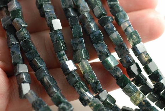 5mm Moss Agate Gemstone Square Cube Loose Beads 16 Inch Full Strand (90182181-a113)