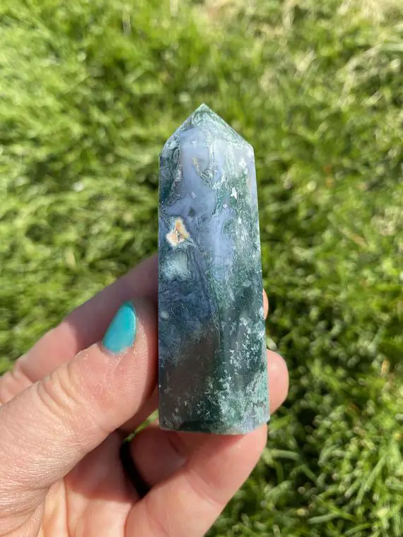 Moss Agate Stone Point (1.5" - 4.5") - Moss Agate Tower - Mocha Stone - Colorful Moss Agate Tower With Cut Base - Natural Moss Agate Point