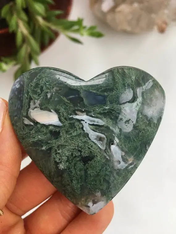 Large Moss Agate Heart, Moss Agate Heart, Green Moss Agate, Polished Moss Agate, Moss Agate Crystal, Moss Agate Stone, Crystal Heart