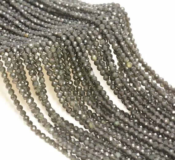 3mm Black Obsidian Gemstone Micro Faceted Round Grade Aaa Beads 15inch Bulk Lot 1,6,12,24 And 48 (80010159-a195)