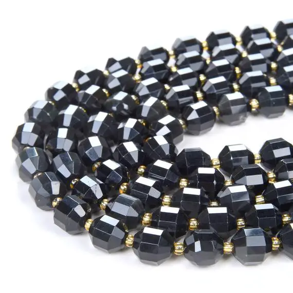 Black Obsidian Gemstone Grade Aaa Faceted Prism Double Point Cut 8mm 10mm Loose Beads (d34)