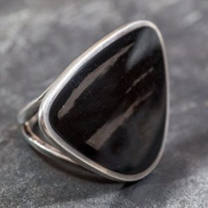 Shop Obsidian Rings! Obsidian Ring, Natural Obsidian, Black Ring, Triangle Ring, Black Stone Ring, Russian Obsidian, Statement Ring, Solid Silver Ring, Obsidian | Natural genuine Obsidian rings, simple unique handcrafted gemstone rings. #rings #jewelry #shopping #gift #handmade #fashion #style #affiliate #ad