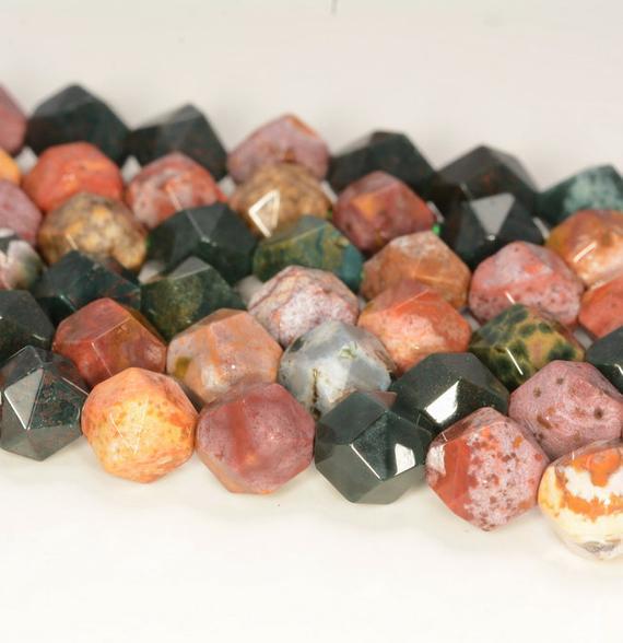 10mm Genuine Ocean Jasper Beads Star Cut Faceted Grade Aaa Genuine Natural Gemstone Loose Beads 15" Lot 1,3,5,10 And 50 (80006004-m26)