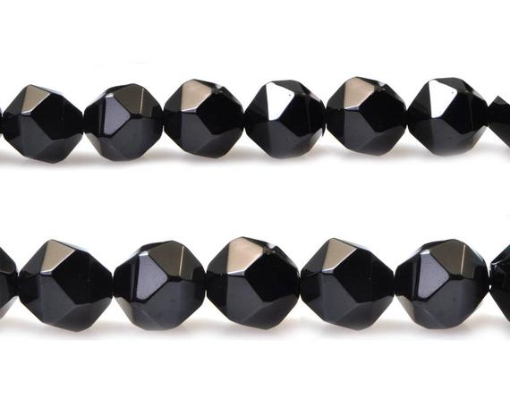 Black Onyx Faceted Beads, Natural Gemstone Beads, Nugget Stone Beads, 6mm 8mm 10mm 15''
