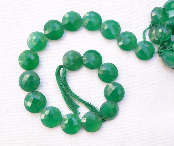 Natural Green Onyx Beads, Faceted Green Onyx Gemstone, Round Shape Semi Precious Gemstone For Jewellery, 14mm Bead Strand #pp3233