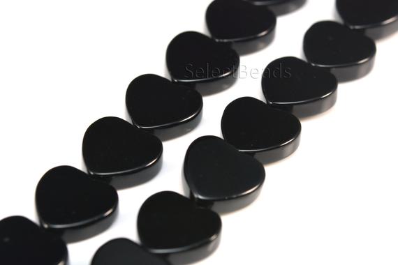 Black Onyx Heart -  Natural Stone Heart Beads - Black Gemstone Beads - Black Onyx Beads Wholesale - Heart Shaped Beads - 10-12mm - 15 Inch