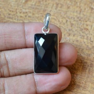 Shop Onyx Pendants! Black Onyx Pendant, 925 Sterling Silver, Natural Black Onyx 15x25mm Checker Cut Rectangle Pendant, Bezel Pendant, Black Onyx, Silver Pendant | Natural genuine Onyx pendants. Buy crystal jewelry, handmade handcrafted artisan jewelry for women.  Unique handmade gift ideas. #jewelry #beadedpendants #beadedjewelry #gift #shopping #handmadejewelry #fashion #style #product #pendants #affiliate #ad