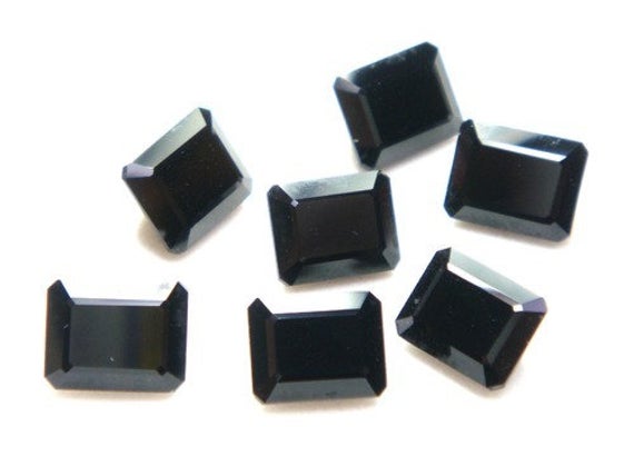 2 Pieces 10x14mm Black Onyx Faceted Emerald Cut Loose Gemstone, Black Onyx Emerald Cut Faceted Aaa Quality Gemstone