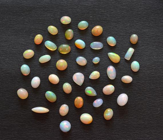 Ethiopian Opal Gemstone, Multi Fire Cabochon, Opal Stone, Mix Shape And Mix Size Ethiopian Opal, 5x7mm - 8x10mm, 10 Pcs Lot #ar0089