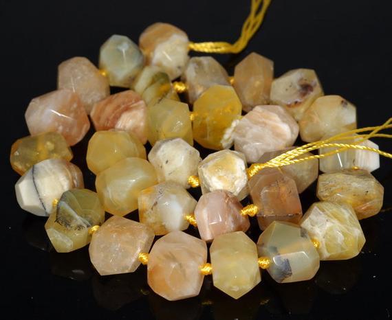 18x12mm Yellow Opal Gemstone Faceted Nugget Loose Beads 7.5 Inch Half Strand (80003291-b90)